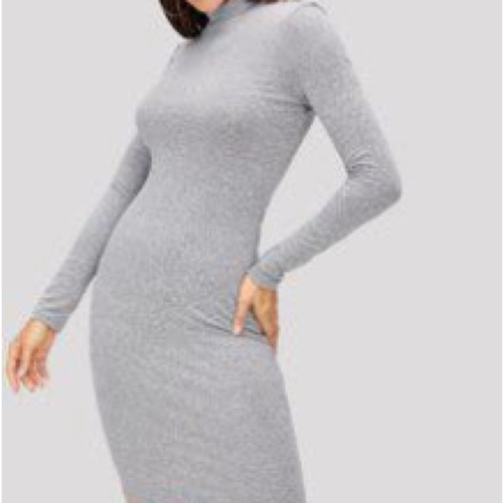 SHEIN Elegant Gray Long Sleeve Dress